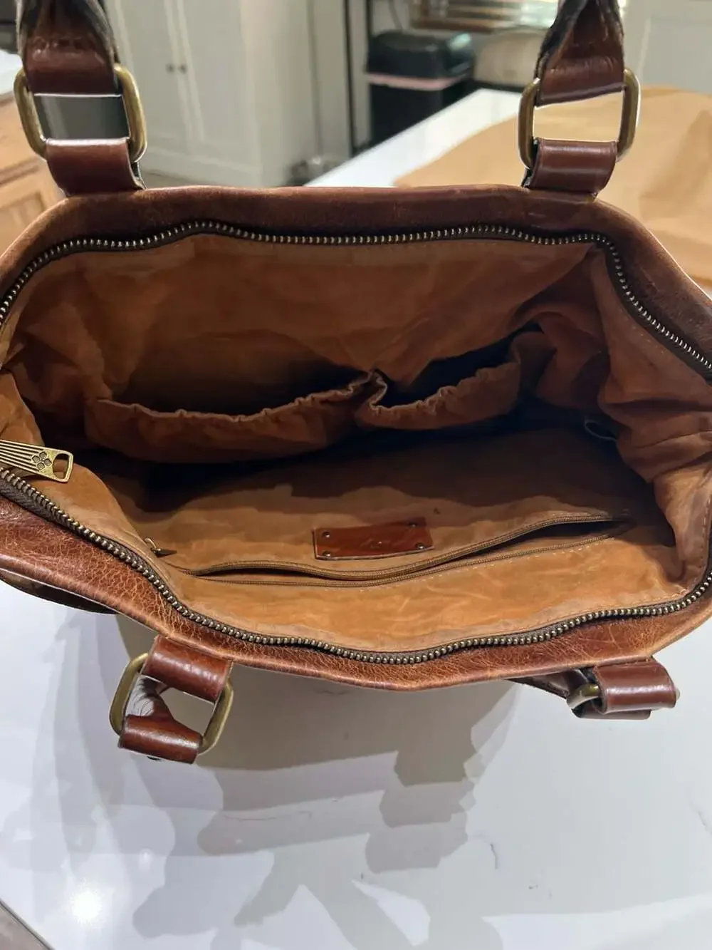 Patricia Nash Cassini Tooled Leather Satchel in Classic Cognac